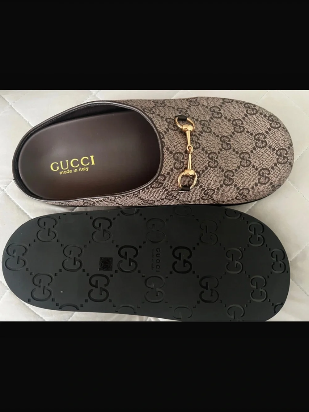 Gucci Beige/Brown GG Canvas Horsebit Slip-On Mule
